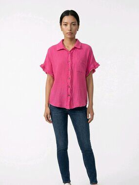 Bsubseach Pink Short Sleeved Button Down Tunic Beach Coverup in Size XL